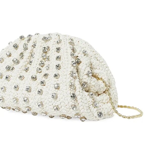 NEW Loeffler Randall Bailey Crystal-Embellished Raffia Bag - White - Picture 3 of 4